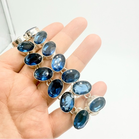 Faceted Tanzanite Clear Crystal Gemstone Double Row Wide Bracelet - Picture 4 of 9